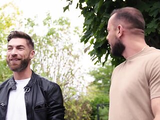 Hairy stud Sir Peter is banging Matt inside of the pool
