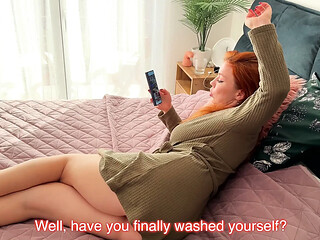 While my parents are behind the wall, I fuck her tight holes with my HUGE dick!