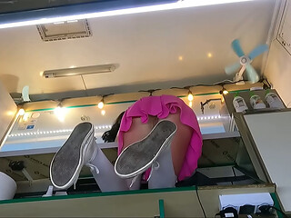 Hot 18 yo spreading her legs wide open at work for extra cash - upskirt voyeur pov.mp4
