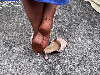 Mrs Mature Feet Strips After Coming Home From Church