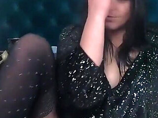 Horny Pantyhose Slut Dances and Masturbates in Ripped Tights and Shiny Top