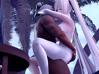 Black guy fucks hot girl at the beach house