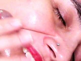 Messy Facial While Biting My Cock