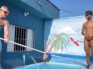 2 Straights Jerking off in the Pool