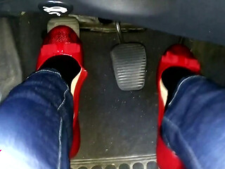 Pedal Pumping and Relaxing My Hosed Feet in Red Pattent Flats