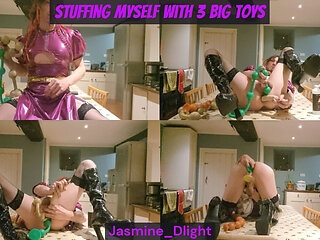 Jasminedlight - Stuffing Myself with 3 Massive Toys -2 Strings of Balls and a Double Ender Before Bed