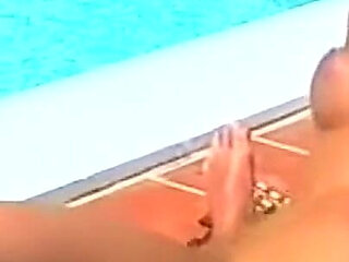 Poolside Threesome Mature Brunettes Dripping Wet Stretched Wide