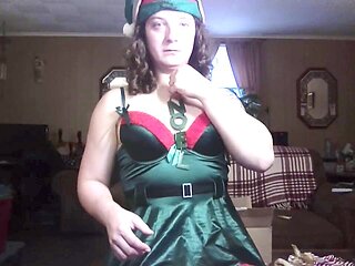 Hot tgirl in sexy cosplay goes solo while cleaning naked and getting messy