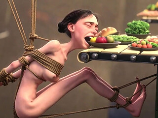 Skinny Girl in Rope Bondage - Non-stop Feeding Session