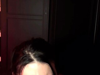 Dark haired amateur blowjob and handjob in fake taxi