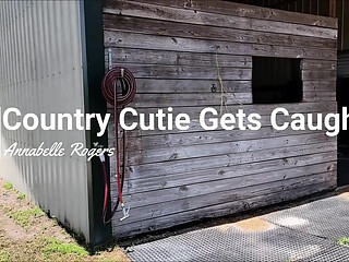 Country lass gets caught getting a sloppy blowjob in the barn