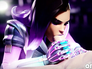 Sombra from Overwatch gives a sloppy blowjob to her teammate before taking