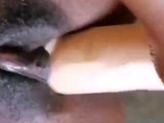 Teen ebony solos with a dildo