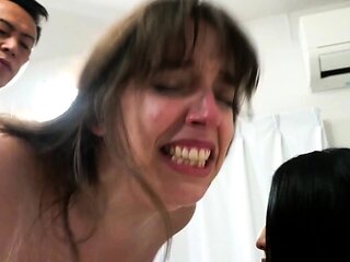 Pink labia close up of naive brunette