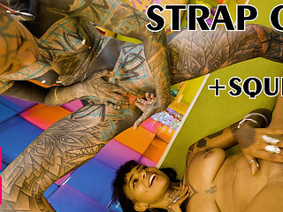 Tattoo Lesbians Hard Fuck with Strap-on - Squirting and Piss