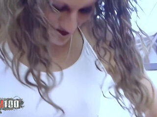 Alys Rebel: Photos with Young French Girl Alys Rebel in Super Sexy White Jumpsuit