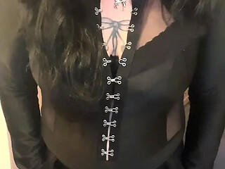 Curvy domme with big natural tits humiliates and dominates her sub