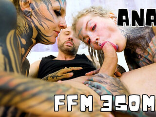 Italian Big Cock Anal Threesome with 2 Horny Tattooed Girls FFM