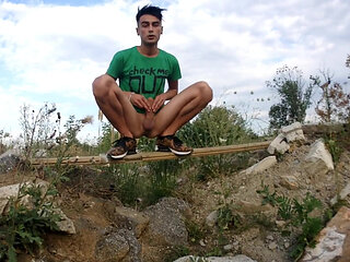 Middle Eastern Twink Outdoor - Cumshot on Hand