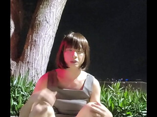 Shemale Ting xuan peeing and masturbating outdoors