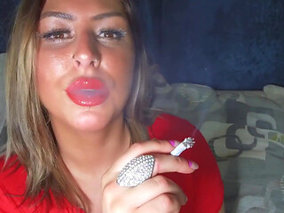 Smoking British chav with red lipstick