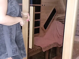 Hot girlfriend gets dirty in sauna JOI session