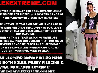 Purple leopard Maria Fisting huge plug in both holes, pussy piercing &amp_ anal prolapse extreme
