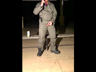 After work is done decide to jerk off in my mechanic jumpsuit and shoot a creamy load - wet with precum lube