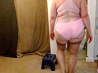 Granny DawnSkye1962 Shows Off Big Clits in Bra and Panties