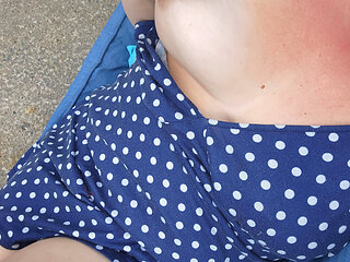 Patio Playtime - Hot MILF Exposing and Playing Outside While Cars Drive Past