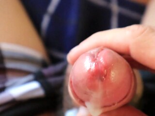 Amateur jacks off with big cock for intense close-up cumshot
