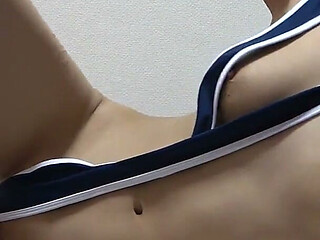 Indoor Camera in Girls' Apartment in Japan, Cute Girl Exercise Training While Wedgie Thong Leotard and Stick Out Natural Tits