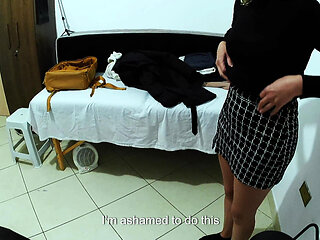 A strip search by an airport police officer ends in sex. POV