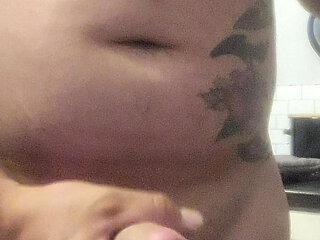 Horny Boy Wanking, Cumming Over Kitchen Counter & Licking in up