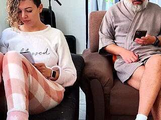 Risky masturbation next to the stepdaughter, but she helped out.