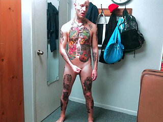Fully Tatted Man Dildo Fucked