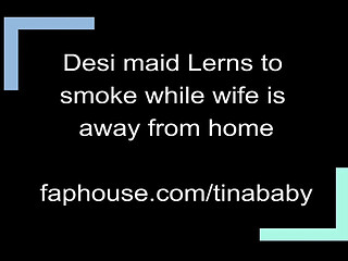 Desi housemaid had her master's cigar whilst madam is away
