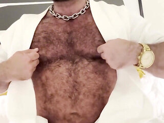 Verbal Muscle Bear Jerks His Big Cock with Cock Ring & Heavy Balls