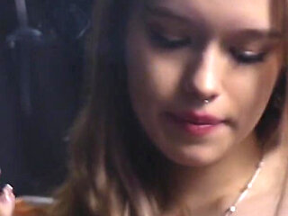 Sweet Russian Blonde Smoking in Colorful Blouse