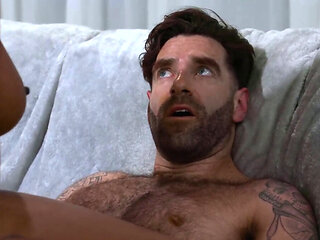 Choco-tanned brunette takes the stepdad's cock hard