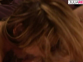 Blonde eats cum after getting pussy fucked by a humongous cock