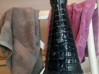 Friday night anal-more stretching with the cone, and then finally after some work, got the long hand dildo in my ass