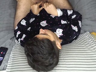 Handjob and Cum Mouthful Before Bed