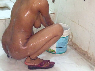 Indian Desi bhabhi bathroom wash body hindi audio