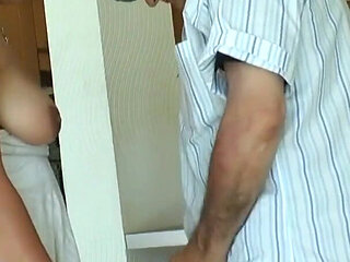 Old man fucks a young MILF who lets him touch her
