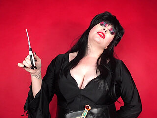 Elvira Gives You a Penectomy After Letting You Stroke to Her Big Tits Quickly