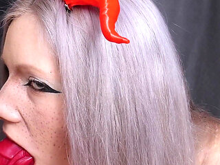 Succubus Sucks Liters of Sperm From a Dragon Dildo - Deep Throat!