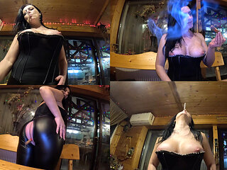 Leather Pants & Fat Cigar Anal Tease - Smoking, Pussy Show & Deep Masturbation