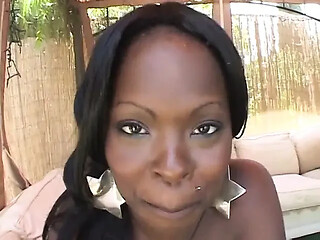 Sexy black loving it as she takes a huge hard dick into her mouth sucking it