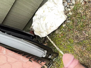 Slow motion outdoor piss
